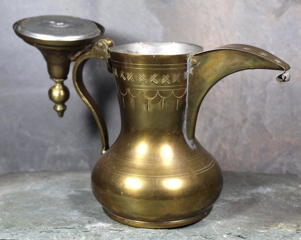 Vintage Etched Brass Dallah | Turkish Coffee Pot | Arabic Dallah | Bixley Shop