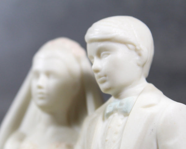 Porcelain Bride & Groom Cake Topper | Blanc de Chine with Hand Painted Accents | Vintage Cake Topper | Vintage Bridal Accessory