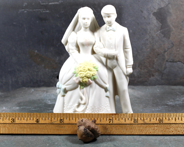 Porcelain Bride & Groom Cake Topper | Blanc de Chine with Hand Painted Accents | Vintage Cake Topper | Vintage Bridal Accessory