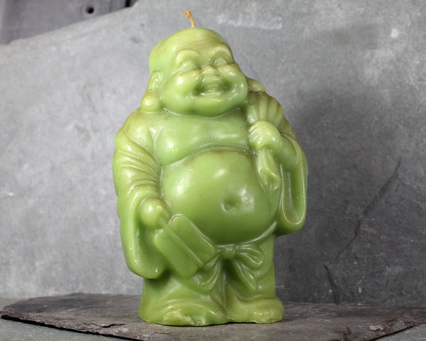 Vintage Large Buddha Candle | Laughing Buddha | Avocado Green Candle | Kitsch Buddha | Bixley Shop