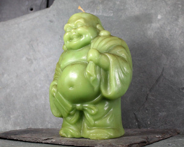 Vintage Large Buddha Candle | Laughing Buddha | Avocado Green Candle | Kitsch Buddha | Bixley Shop