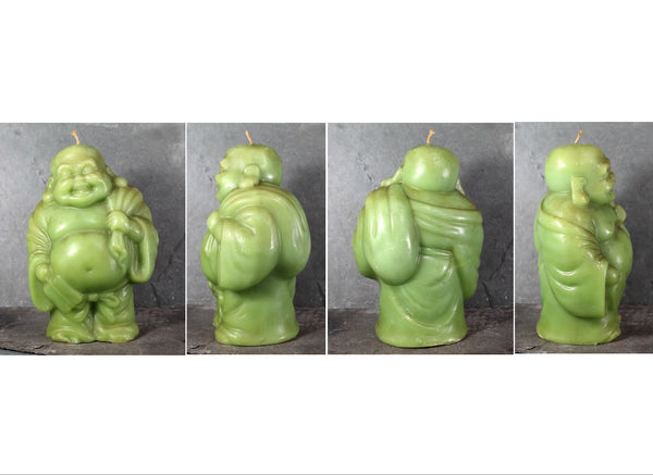 Vintage Large Buddha Candle | Laughing Buddha | Avocado Green Candle | Kitsch Buddha | Bixley Shop