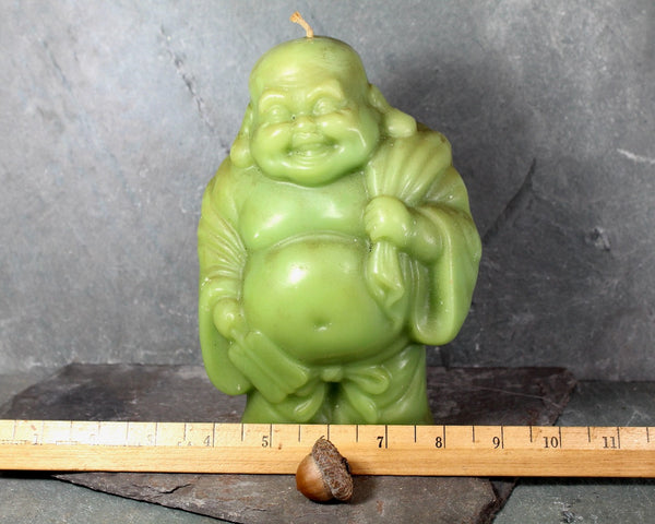 Vintage Large Buddha Candle | Laughing Buddha | Avocado Green Candle | Kitsch Buddha | Bixley Shop