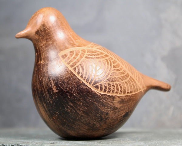 Vintage Clay Bird Figurine | Carved Clay with Wood Look | Signed Clay Fat Bird Sculpture | Bixley Shop