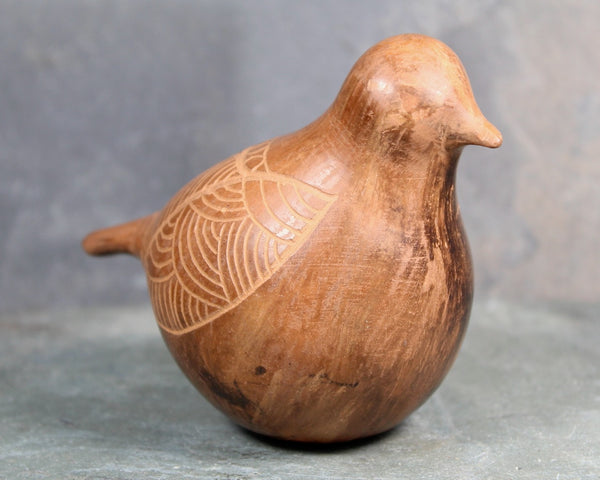 Vintage Clay Bird Figurine | Carved Clay with Wood Look | Signed Clay Fat Bird Sculpture | Bixley Shop