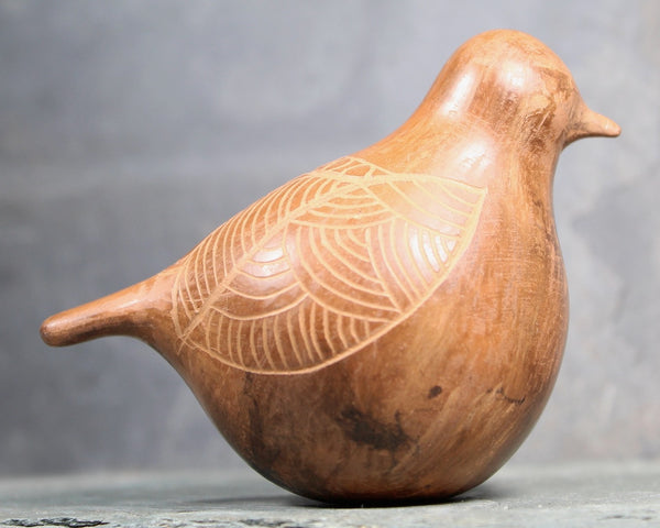 Vintage Clay Bird Figurine | Carved Clay with Wood Look | Signed Clay Fat Bird Sculpture | Bixley Shop