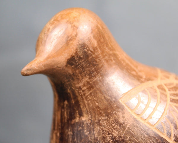 Vintage Clay Bird Figurine | Carved Clay with Wood Look | Signed Clay Fat Bird Sculpture | Bixley Shop