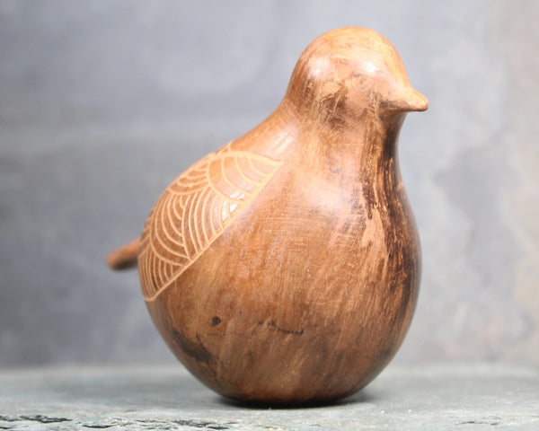 Vintage Clay Bird Figurine | Carved Clay with Wood Look | Signed Clay Fat Bird Sculpture | Bixley Shop