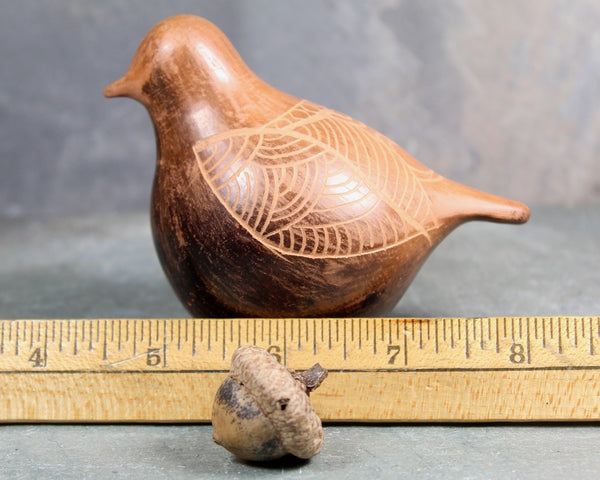 Vintage Clay Bird Figurine | Carved Clay with Wood Look | Signed Clay Fat Bird Sculpture | Bixley Shop