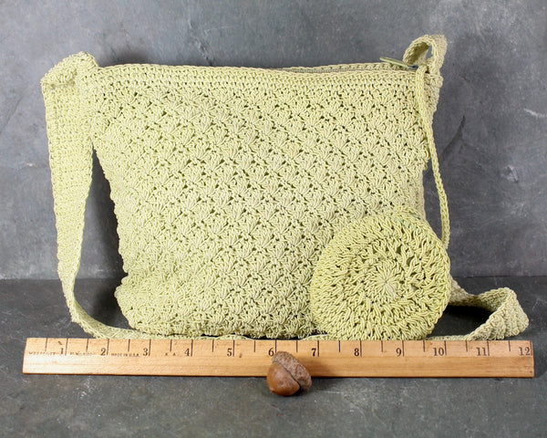 Fabulous Vintage Celery Green Woven Bag with Attached Coin Purse | Vintage Macrame Purse | Vintage Fashionista Gift | BoHo Chic Shoulder Bag | Bixley Shop