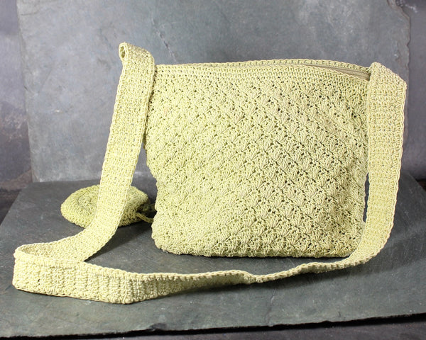 Fabulous Vintage Celery Green Woven Bag with Attached Coin Purse | Vintage Macrame Purse | Vintage Fashionista Gift | BoHo Chic Shoulder Bag | Bixley Shop