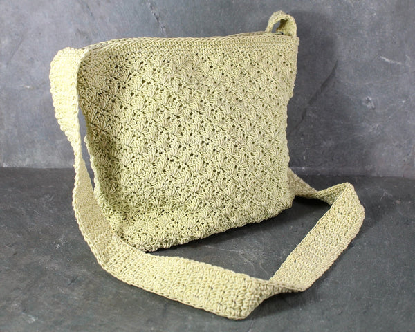 Fabulous Vintage Celery Green Woven Bag with Attached Coin Purse | Vintage Macrame Purse | Vintage Fashionista Gift | BoHo Chic Shoulder Bag | Bixley Shop