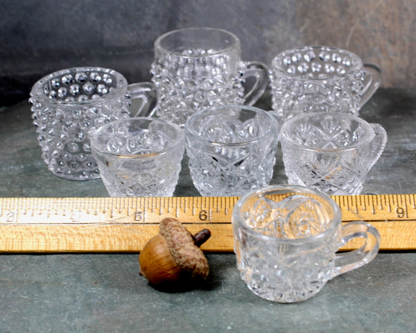 RARE! Mix & Match Child's Tea Party Glass Cups | Collection of 7 Pressed Glass Toy Punch Cups| Bixley Shop