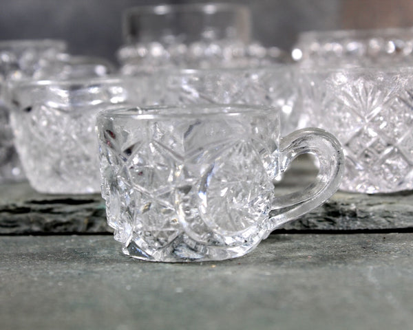 RARE! Mix & Match Child's Tea Party Glass Cups | Collection of 7 Pressed Glass Toy Punch Cups| Bixley Shop