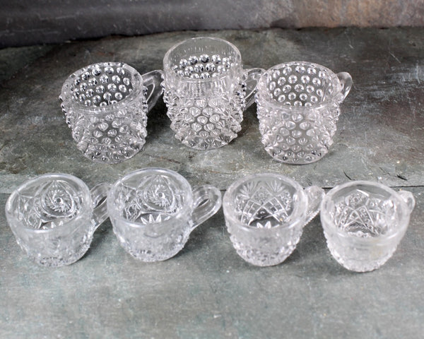 RARE! Mix & Match Child's Tea Party Glass Cups | Collection of 7 Pressed Glass Toy Punch Cups| Bixley Shop