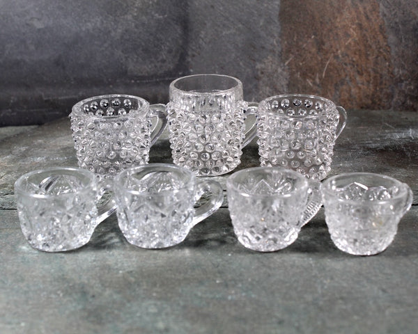 RARE! Mix & Match Child's Tea Party Glass Cups | Collection of 7 Pressed Glass Toy Punch Cups| Bixley Shop