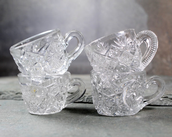 RARE! Mix & Match Child's Tea Party Glass Cups | Collection of 7 Pressed Glass Toy Punch Cups| Bixley Shop