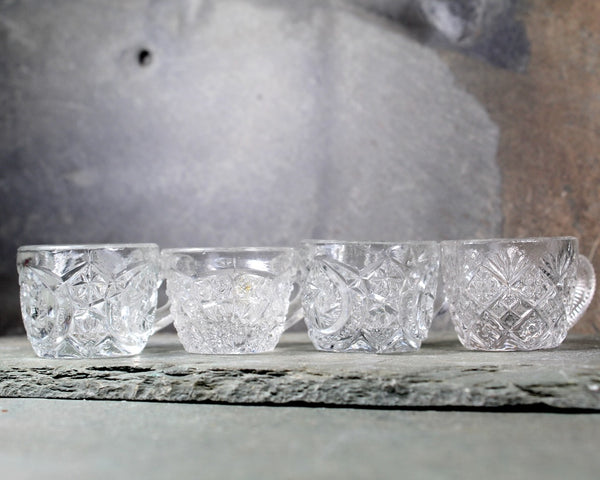 RARE! Mix & Match Child's Tea Party Glass Cups | Collection of 7 Pressed Glass Toy Punch Cups| Bixley Shop