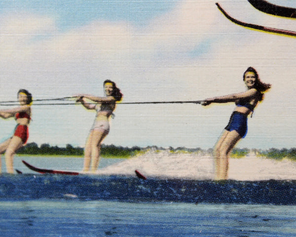 Cypress Gardens Postcard Mounted and Framed | Unused Vintage Postcard Florida Water Skiing | Mounted Under Glass 5"x7" | Bixley Shop