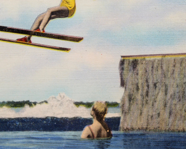 Cypress Gardens Postcard Mounted and Framed | Unused Vintage Postcard Florida Water Skiing | Mounted Under Glass 5"x7" | Bixley Shop