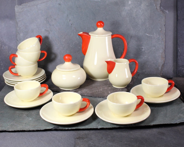 Vintage 19 Piece Czechoslovakian Espresso Set | Creamware Tea Set with 8 Cups and Saucers | 2 ounce Demitasse Cups | Bixley Shop