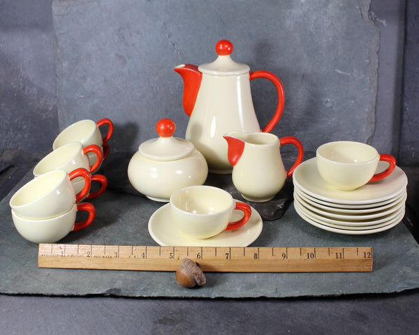 Vintage 19 Piece Czechoslovakian Espresso Set | Creamware Tea Set with 8 Cups and Saucers | 2 ounce Demitasse Cups | Bixley Shop