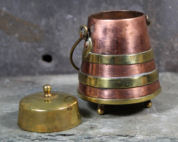 Vintage Brass & Copper Doll Accessories | Mini Brass Bed Warmer, Mini Brass and Copper Lidded Pot | Vintage Toys | Bixley Shop