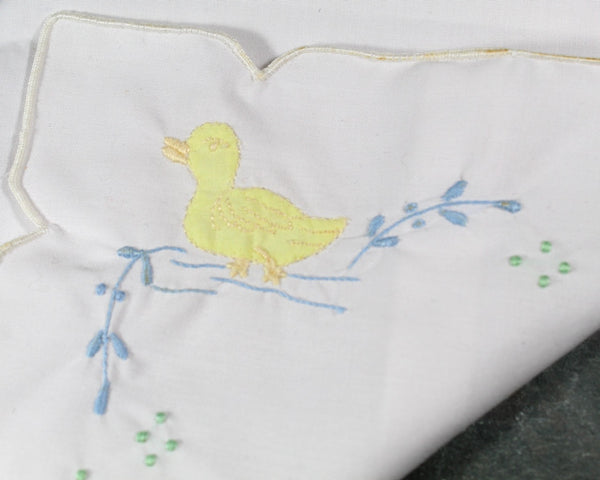 Vintage Embroidered Cotton Pillow Sham | Vintage Nursery Pillow with Yellow & Pink Ducks | Vintage Linens | Bixley Shop