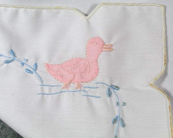 Vintage Embroidered Cotton Pillow Sham | Vintage Nursery Pillow with Yellow & Pink Ducks | Vintage Linens | Bixley Shop