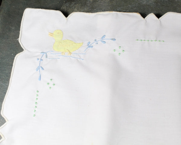 Vintage Embroidered Cotton Pillow Sham | Vintage Nursery Pillow with Yellow & Pink Ducks | Vintage Linens | Bixley Shop