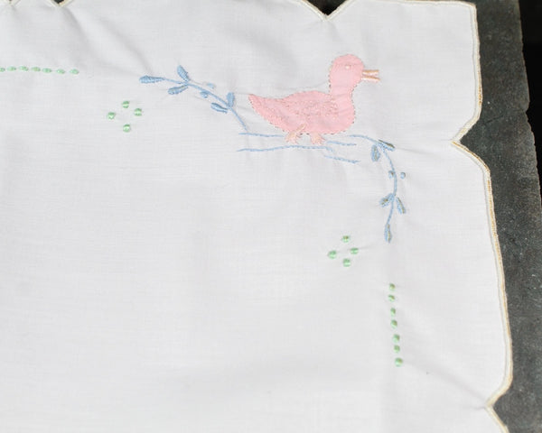 Vintage Embroidered Cotton Pillow Sham | Vintage Nursery Pillow with Yellow & Pink Ducks | Vintage Linens | Bixley Shop