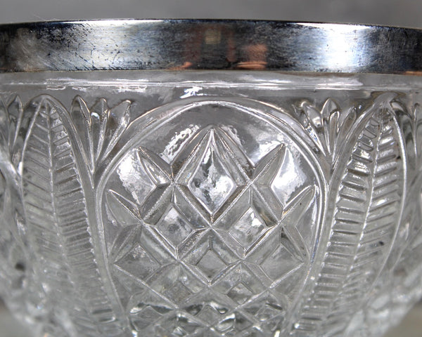 Vintage Pressed Glass Condiment Bowl with Silver Lip and Spoon | English Glass Bowls | Vintage Serving | Holiday Table