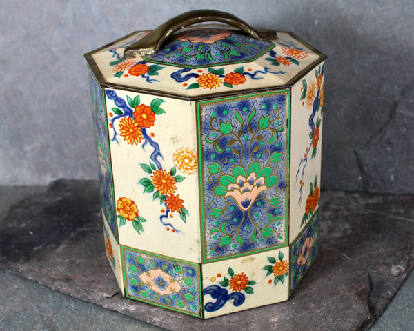 Unique Six Sided Candy Tin - Vintage Collector Tin - Vintage Floral Tin - circa 1950s - Vintage Tin