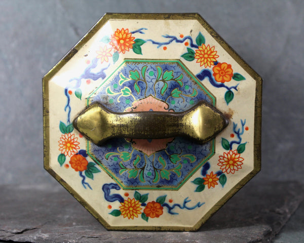 Unique Six Sided Candy Tin - Vintage Collector Tin - Vintage Floral Tin - circa 1950s - Vintage Tin