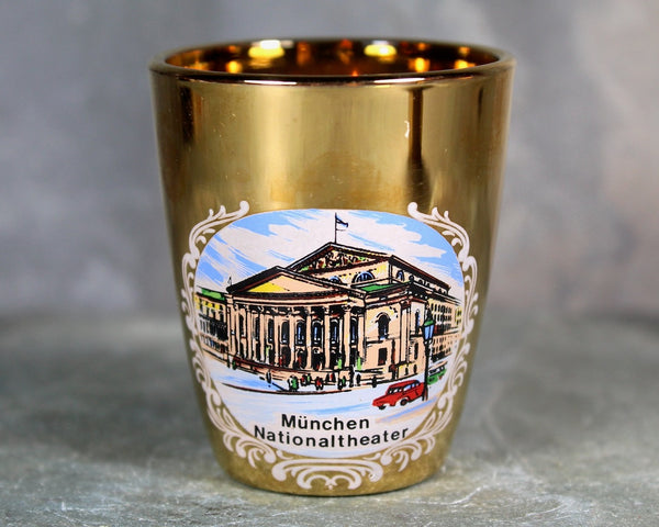 Set of 4 Mid-Century Munich Germany Shot Glasses | Gold Glassware | Mid-Century circa 1960s | 1 Oz Glasses | Bixley Shop