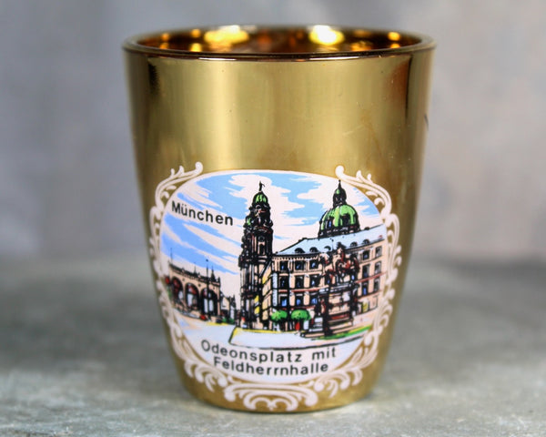 Set of 4 Mid-Century Munich Germany Shot Glasses | Gold Glassware | Mid-Century circa 1960s | 1 Oz Glasses | Bixley Shop