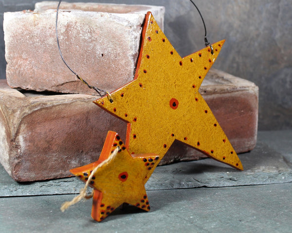 Beautiful, Vintage Hand-Painted Christmas Stars | Set of 2 | Vintage Gold Christmas Stars | Country Christmas