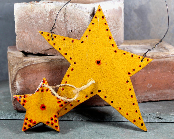 Beautiful, Vintage Hand-Painted Christmas Stars | Set of 2 | Vintage Gold Christmas Stars | Country Christmas