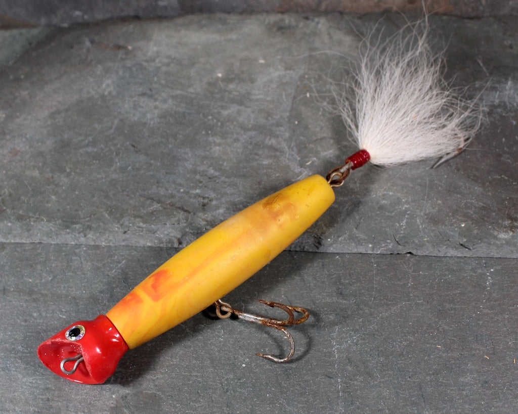Set of 3 Vintage Large Fishing Lures | Circa 1950s | 1 Wooden and 2 Plastic Large Fishing Lures | Bixley Shop Set of 3 Vintage Large Fishing Lures | Circa 1950s | 1 Wooden and 2 Plastic Large Fishing Lures | Bixley Shop