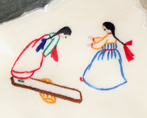 Set of 2 Vintage Embroidered Handkerchiefs and 2 Embroidered Napkins | Native American Designs | Vintage Linens | Bixley Shop