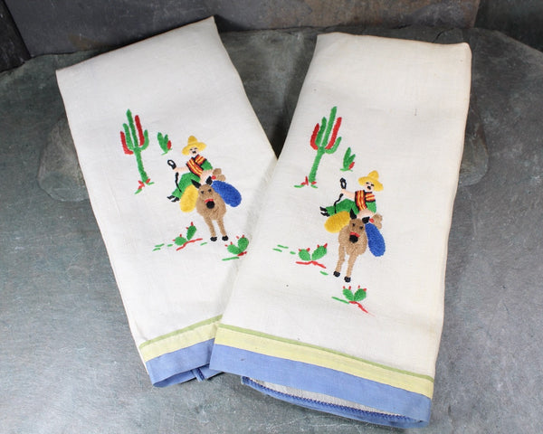 Set of 2 Vintage Embroidered Handkerchiefs and 2 Embroidered Napkins | Native American Designs | Vintage Linens | Bixley Shop