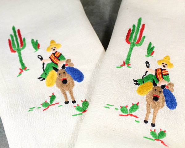 Set of 2 Vintage Embroidered Handkerchiefs and 2 Embroidered Napkins | Native American Designs | Vintage Linens | Bixley Shop