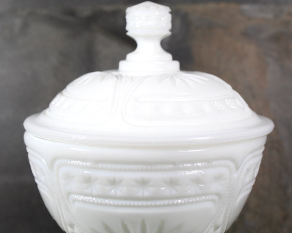 Milk Glass Covered Candy Dish | Pressed White Glass Candy Dish with Cover | For Candy or Nuts | Circa 1940s/50s | Bixley Shop