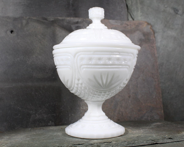 Milk Glass Covered Candy Dish | Pressed White Glass Candy Dish with Cover | For Candy or Nuts | Circa 1940s/50s | Bixley Shop