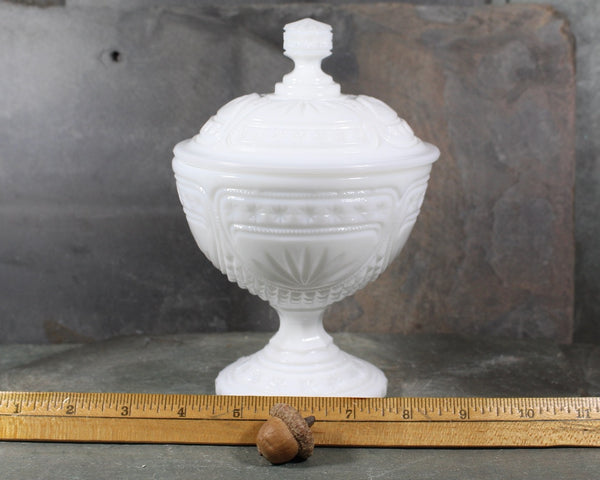 Milk Glass Covered Candy Dish | Pressed White Glass Candy Dish with Cover | For Candy or Nuts | Circa 1940s/50s | Bixley Shop