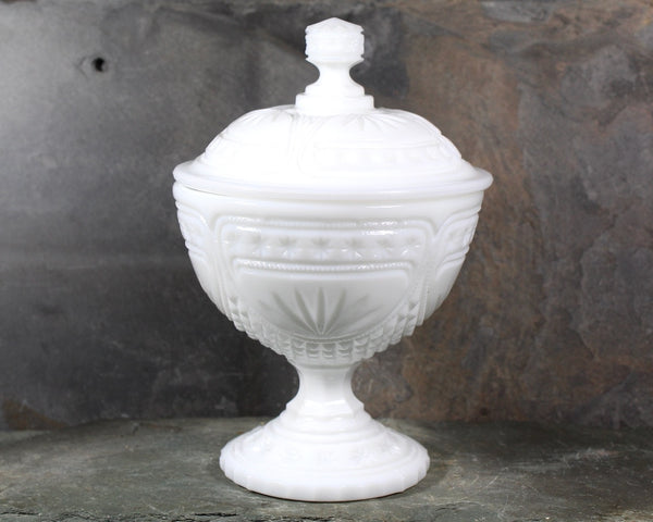 Milk Glass Covered Candy Dish | Pressed White Glass Candy Dish with Cover | For Candy or Nuts | Circa 1940s/50s | Bixley Shop