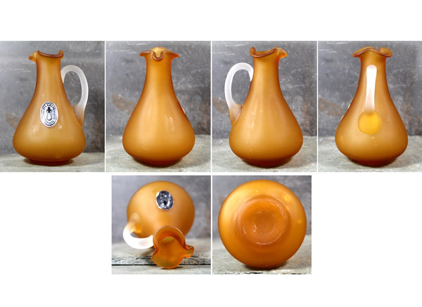 Vintage Pilgrim Glass Mini Pitcher | Frosted Glass Creamer | Amber Glass Pitcher | Bixley Shop