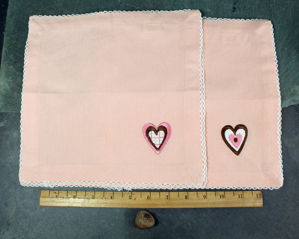 Set of 5 Vintage Peachy Pink Cotton Handkerchiefs/Napkins with Embroidered Hearts | Vintage Wedding | Vintage Valentine's Day | Bixley Shop