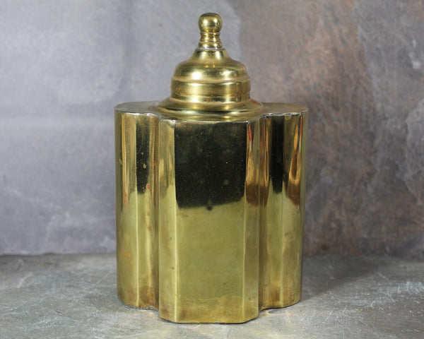 Vintage Quatrefoil Brass Tea Caddy | Brass Tea Canister | Vintage Brass Flask | Bixley Shop