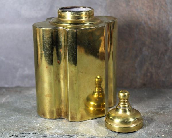 Vintage Quatrefoil Brass Tea Caddy | Brass Tea Canister | Vintage Brass Flask | Bixley Shop